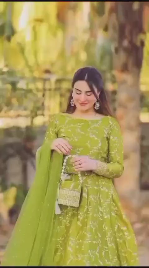 4 Pcs Women's Stitched Katan Silk Embroidered Lehenga Choli