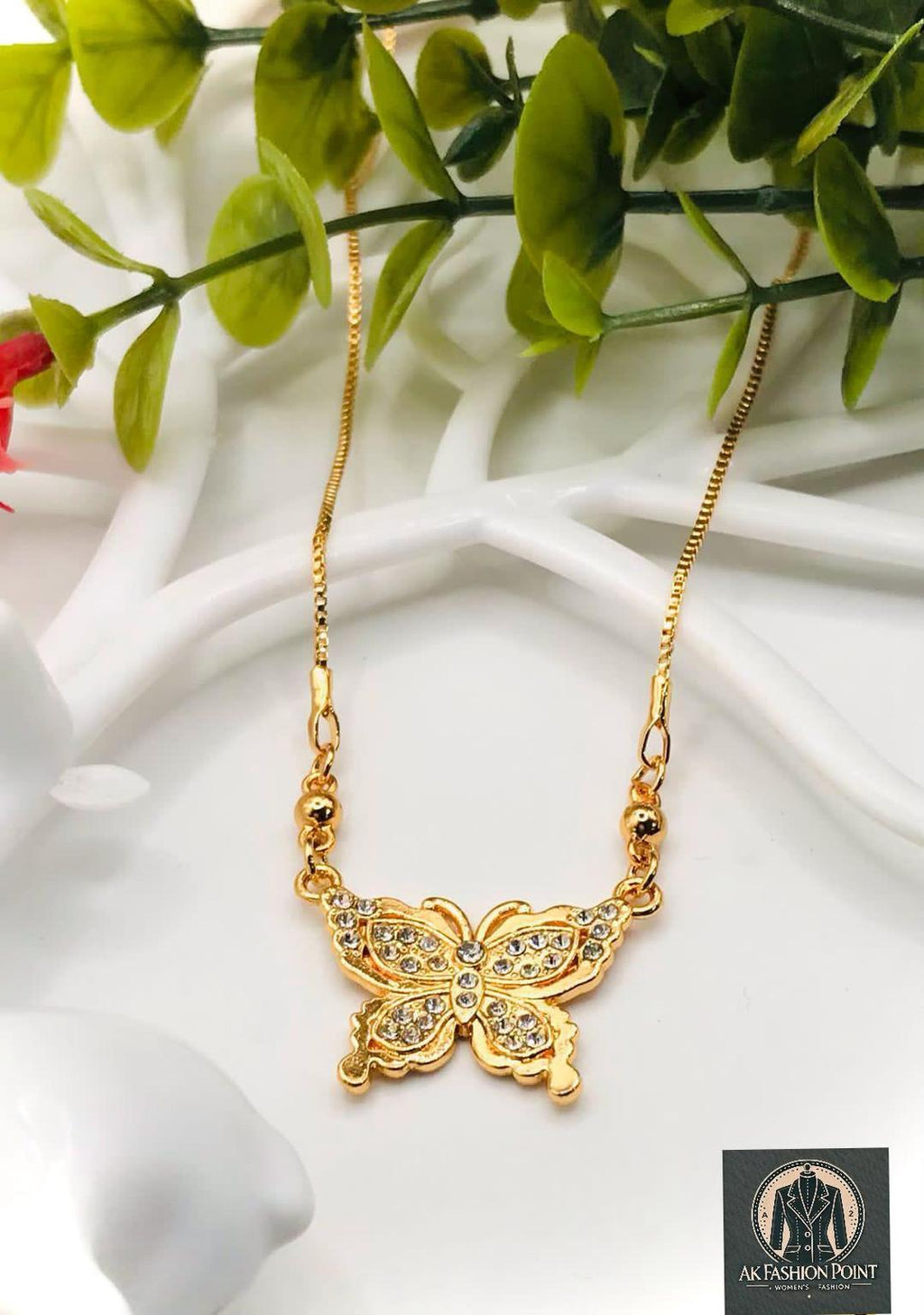 Butterfly Design Gold Plated Zircon Locket