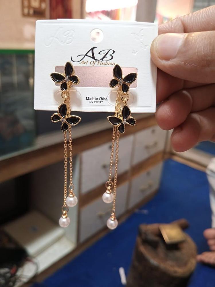 Butterfly Hanging Gold Plated Artificial Stones Earrings