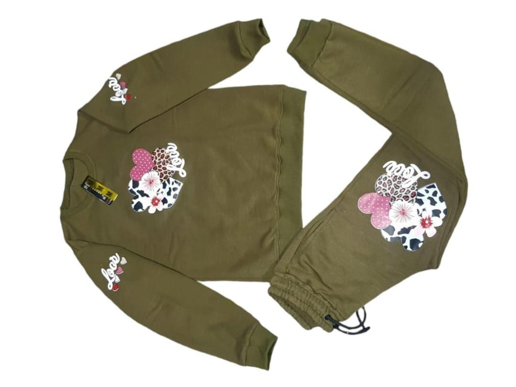 Stylish Girl's Printed Cotton Fleece Tracksuit - 2 Pcs