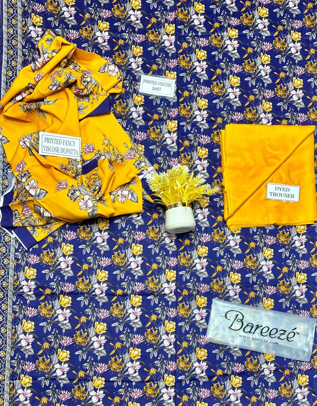 Stunning Viscose Printed Suit - 3 Pcs in Blue