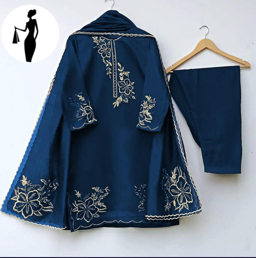 3 Pcs Women's Stitched Embroidered Suit