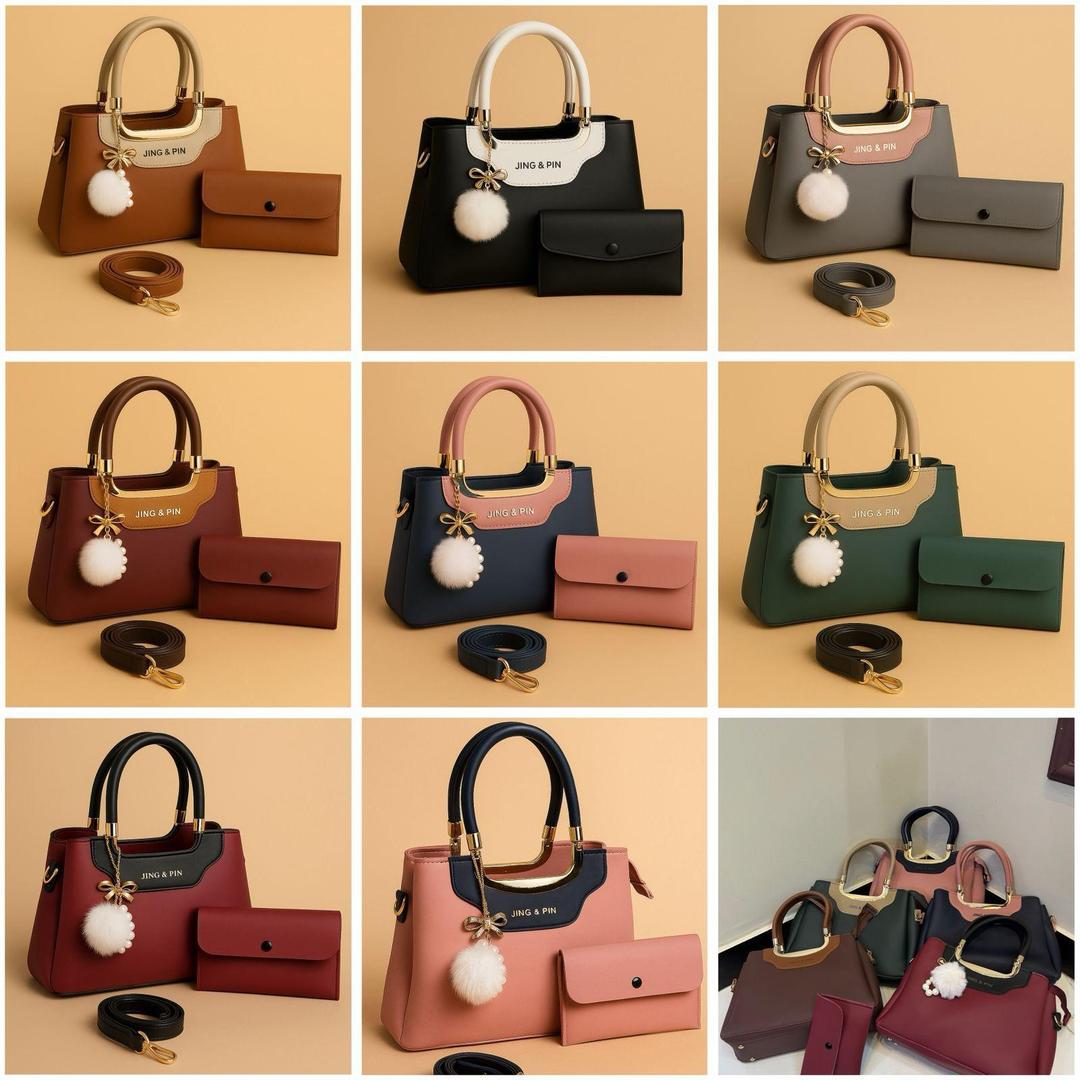 Women's PU Leather Plain Hand Bag Set