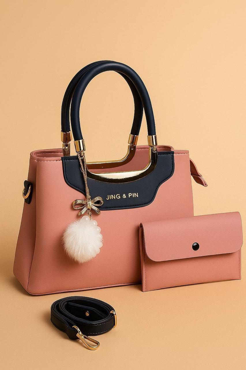 Women's PU Leather Plain Hand Bag Set
