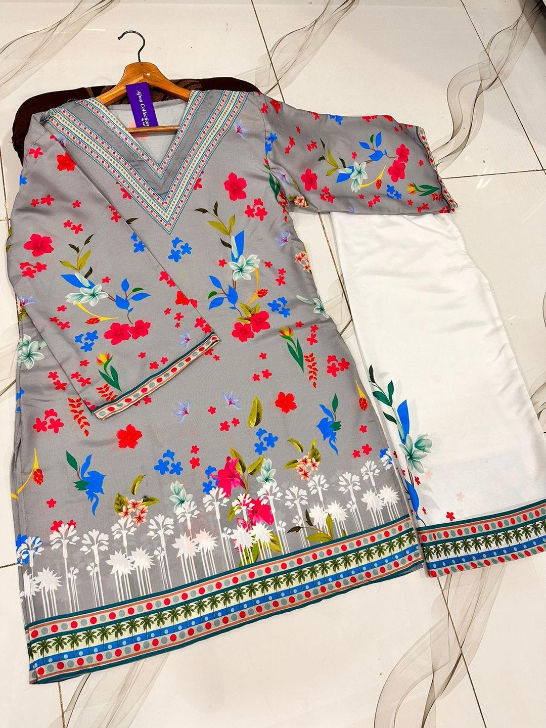 2 Pcs Women's Stitched Swiss Lawn Printed Shirt And Trouser