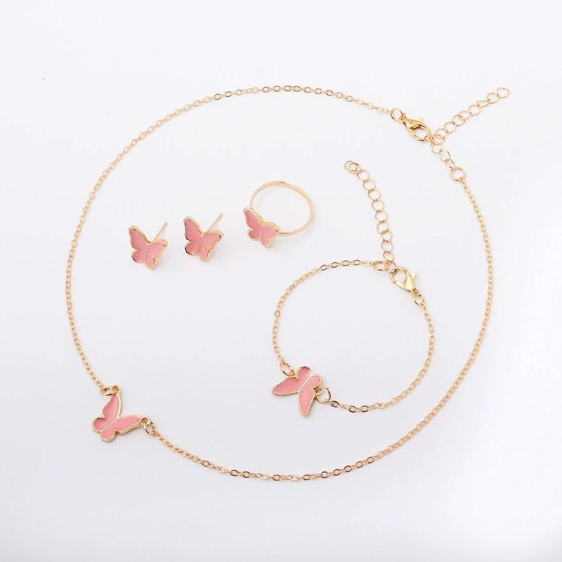 European and American New Explosions Fashion Simple Exquisite Joker Casual Triche Alumni Butterfly High-grade Four-piece Jewelry