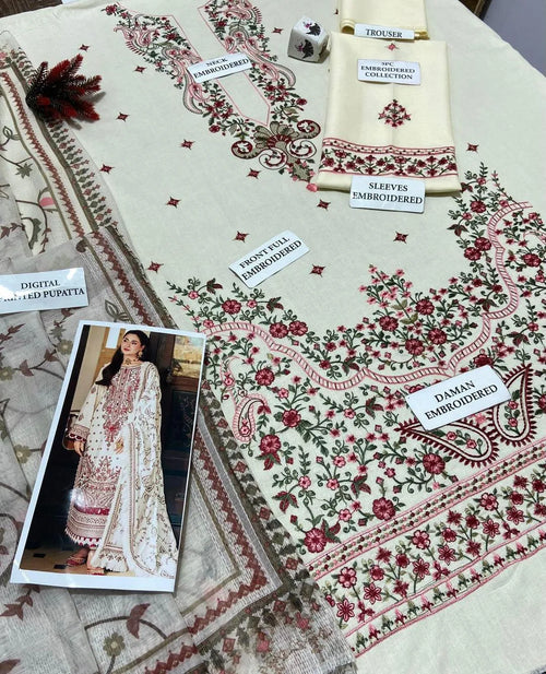 3 Pcs Women's Unstitched Embroidered Suit