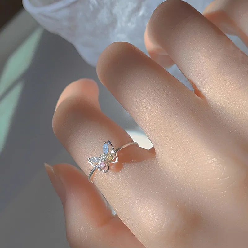 Butterfly Ring Women's Summer Atmosphere Inlaid Color Zirconium Ring Daily Simple Color Dream Butterfly Finger Ring Opening