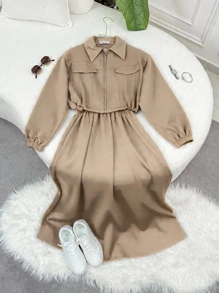 2 Pcs Women's Stitched Fleece Plain Zipper Tracksuit