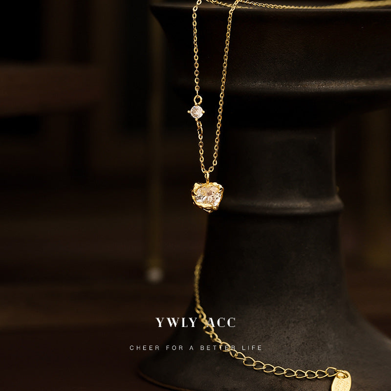 European and American irregular love shape zircon pendant necklace for women ins style shiny design sweater chain necklace for women