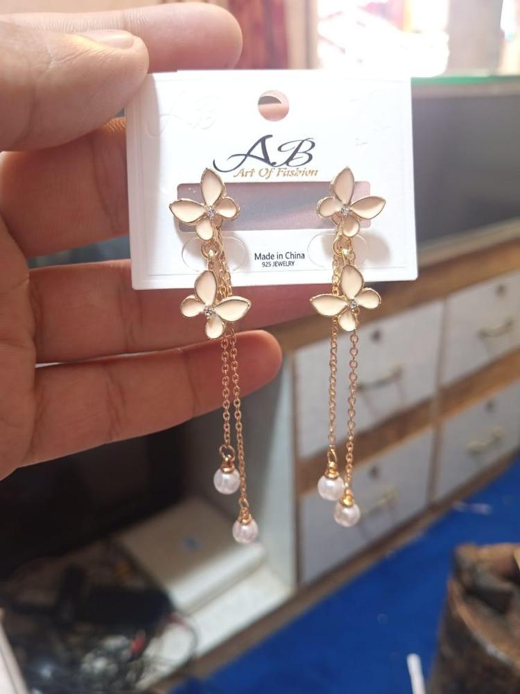 Butterfly Hanging Gold Plated Artificial Stones Earrings