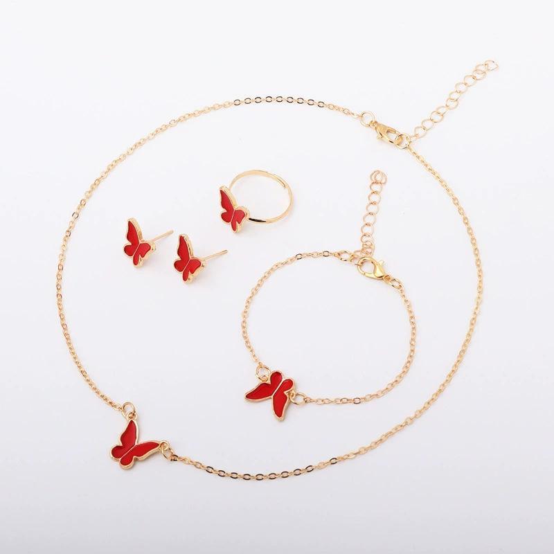 European and American New Explosions Fashion Simple Exquisite Joker Casual Triche Alumni Butterfly High-grade Four-piece Jewelry