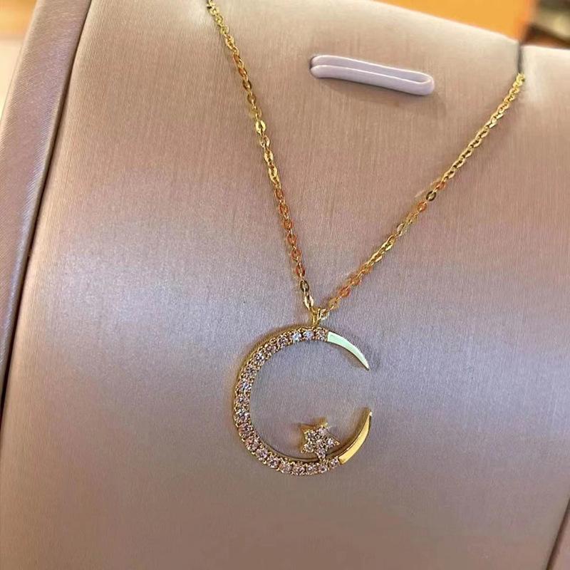 Elegant Moon Star Gold Plated Necklace For Girls/ Women