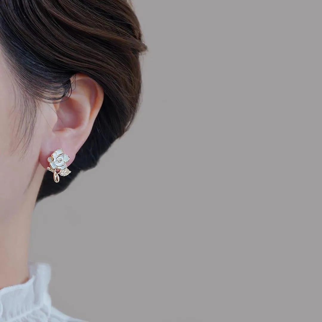 White Rose Korean Earrings for Women Wedding Office