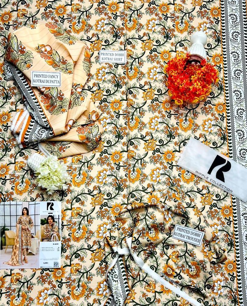 3 Pcs Women's Unstitched Corduroy Printed Suit