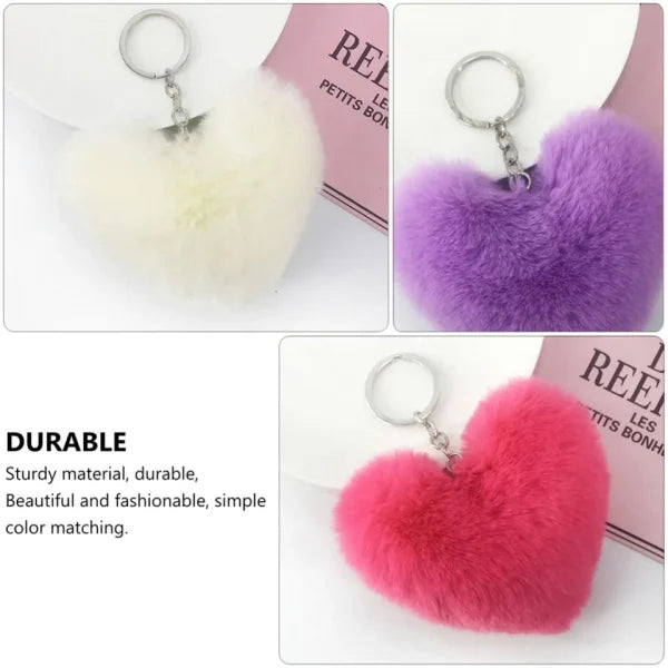 01 Pcs Heart Fluffy Fur Ball Pom Pom Keychain – Keychains For Girls – Key-chain For Bags – Keychain For Pouch – Heart Keychain | Random Color