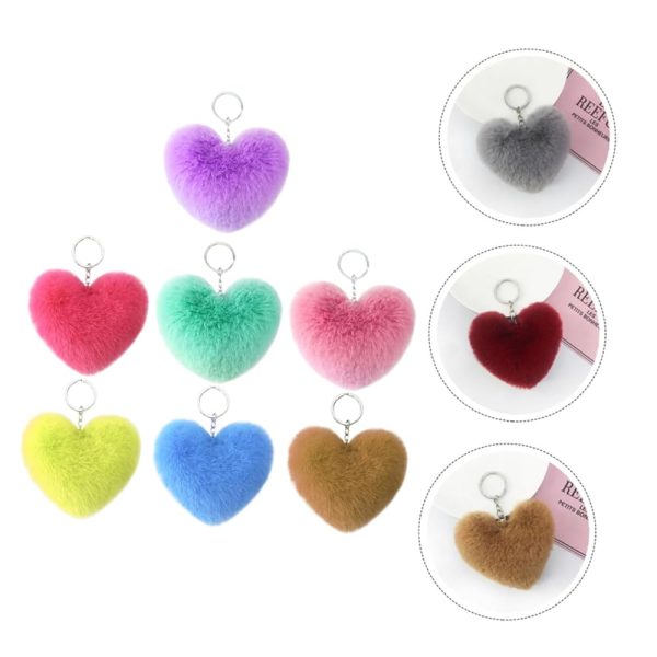 01 Pcs Heart Fluffy Fur Ball Pom Pom Keychain – Keychains For Girls – Key-chain For Bags – Keychain For Pouch – Heart Keychain | Random Color