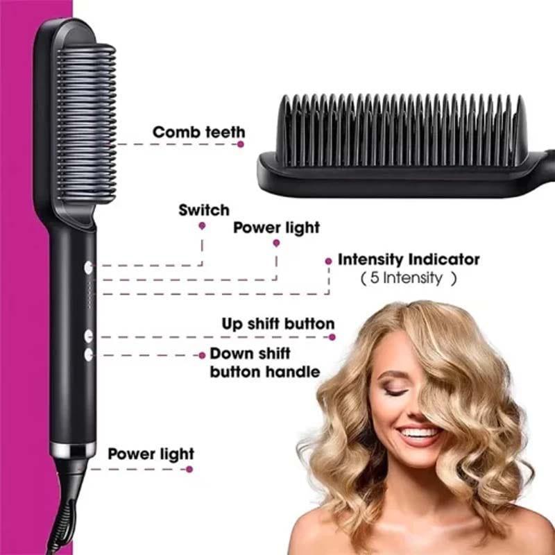 Electric Hair Straightener Brush with 5-Stage Heat Control