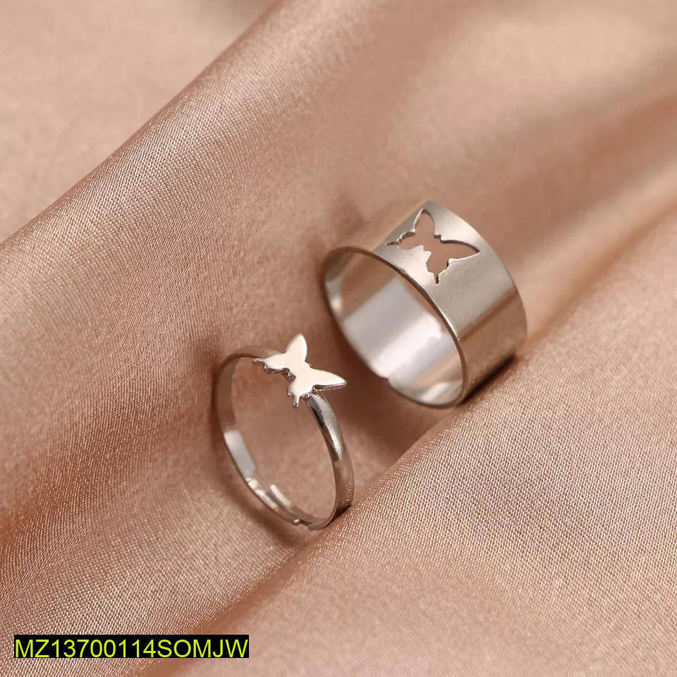 2 Pcs Trendy Couple Butterfly Rings