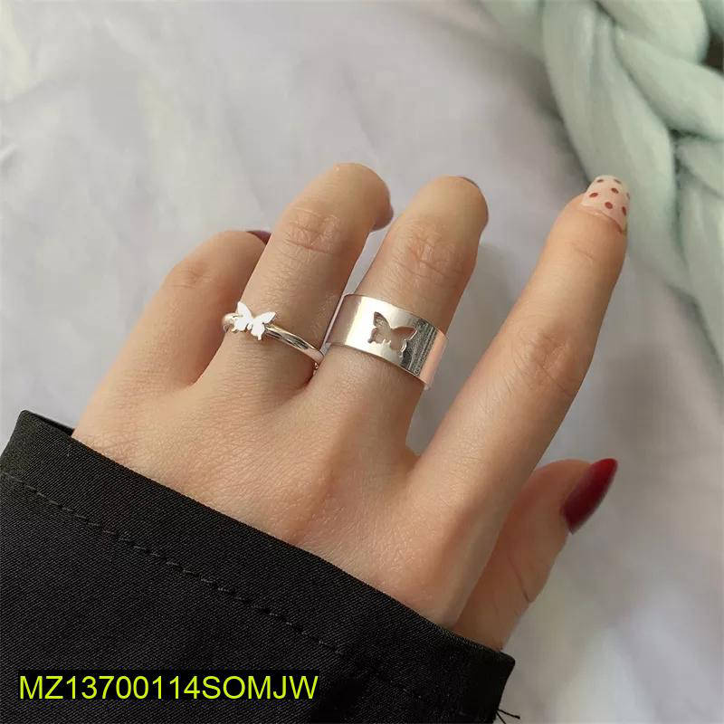 2 Pcs Trendy Couple Butterfly Rings