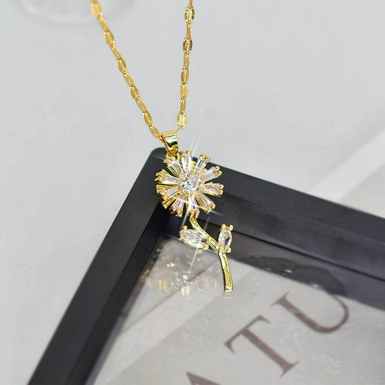 Sunflower Design Gold Plated Zircon Pendant