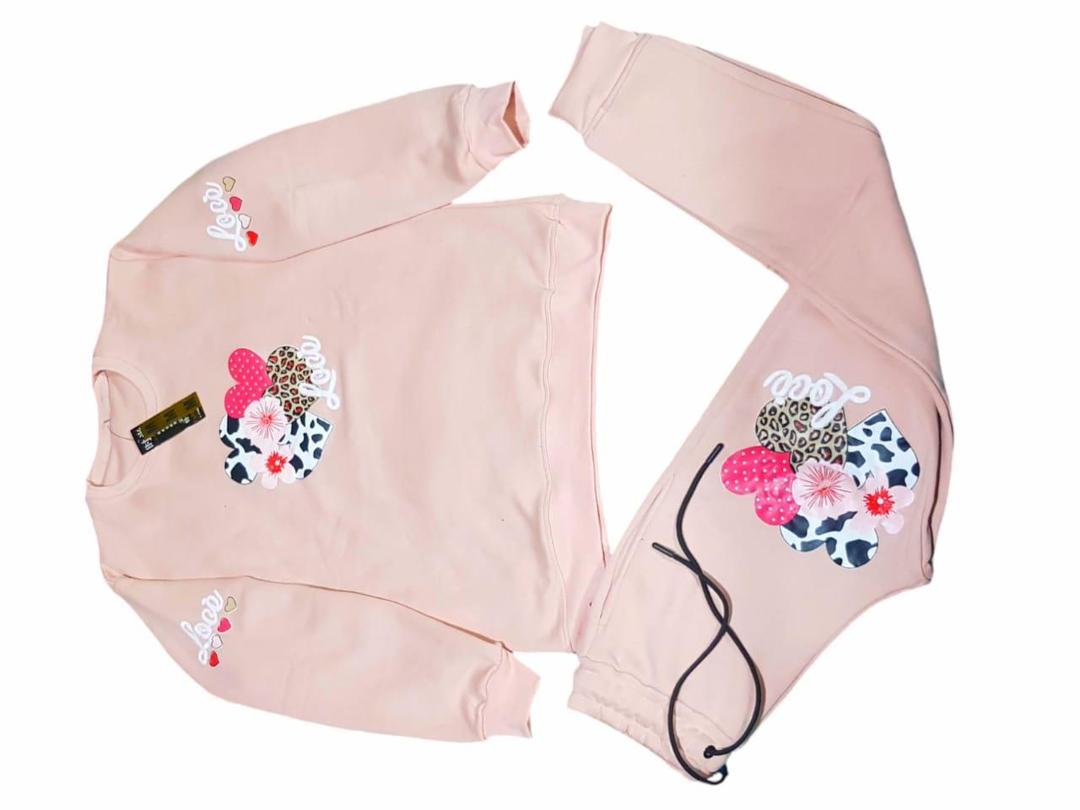 Stylish Girl's Printed Cotton Fleece Tracksuit - 2 Pcs