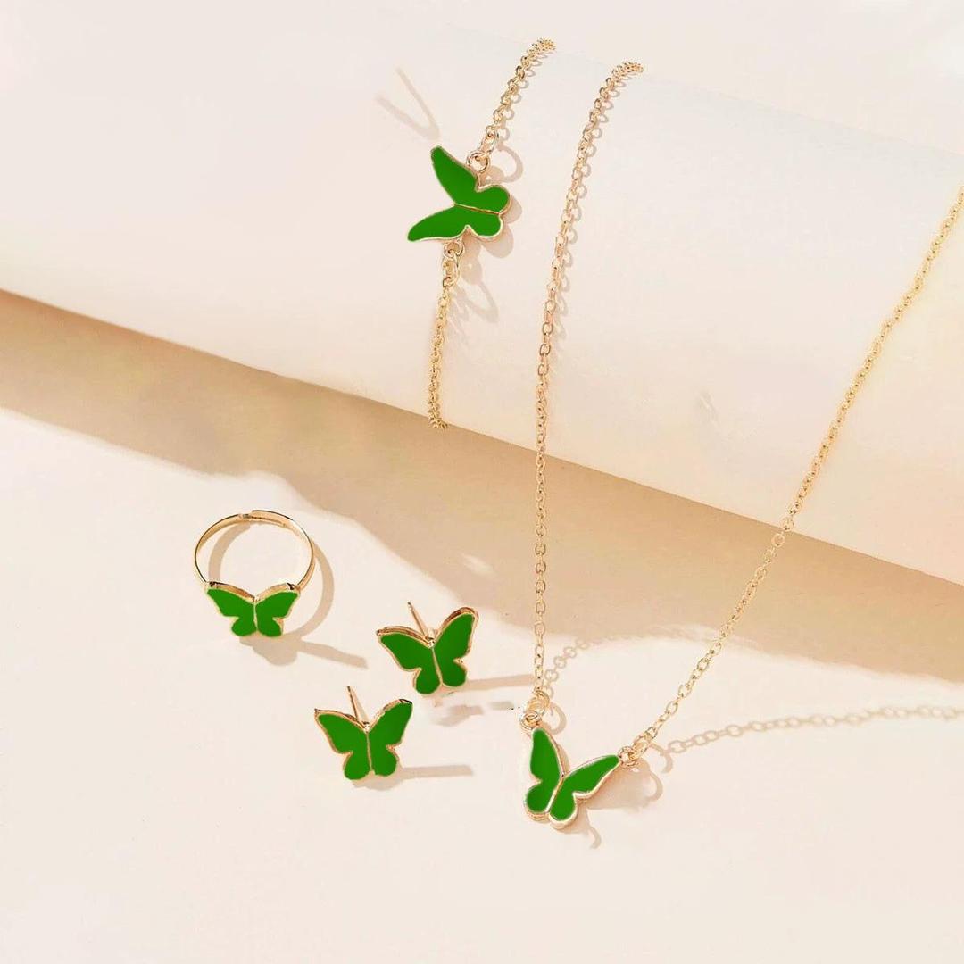 European and American New Explosions Fashion Simple Exquisite Joker Casual Triche Alumni Butterfly High-grade Four-piece Jewelry