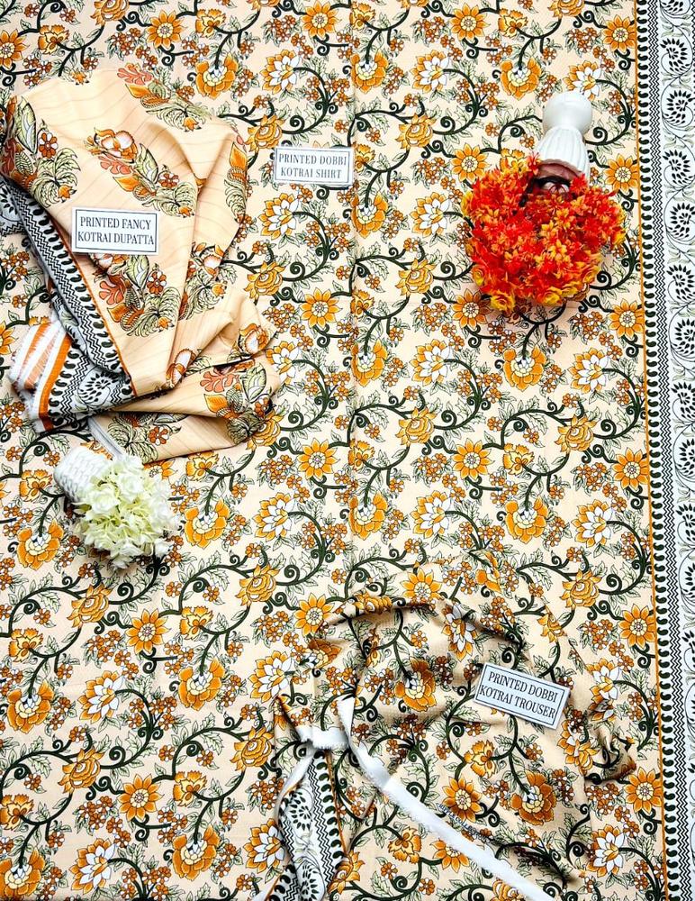 3 Pcs Women's Unstitched Corduroy Printed Suit