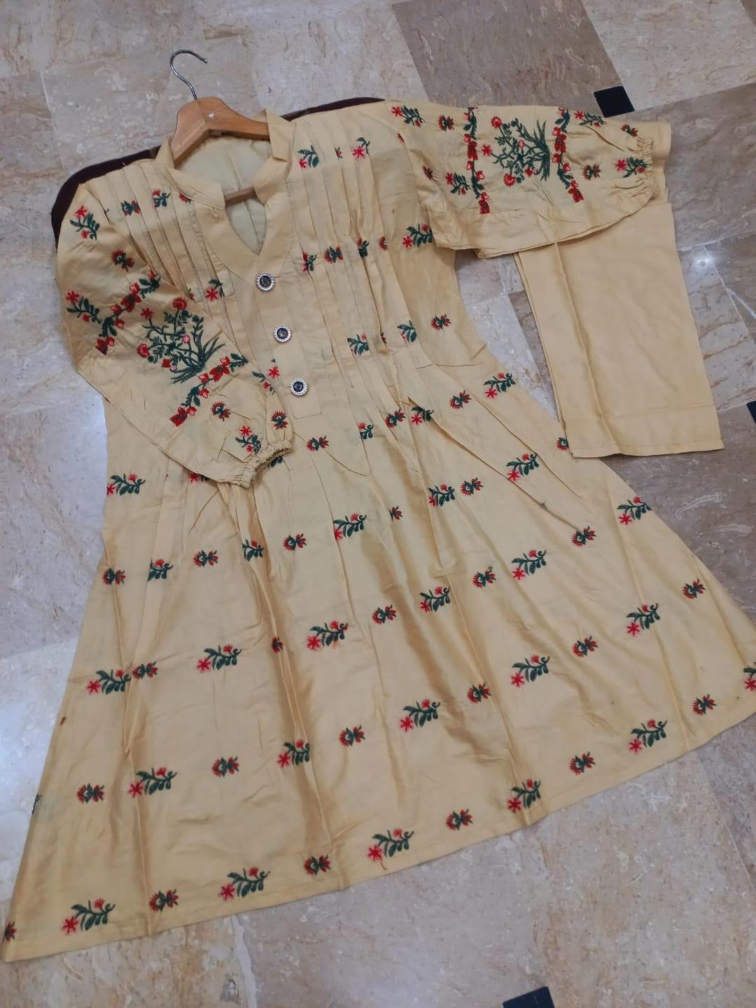 2 Pcs Women's Stitched Cotton Embroidered Shirt And Trouser