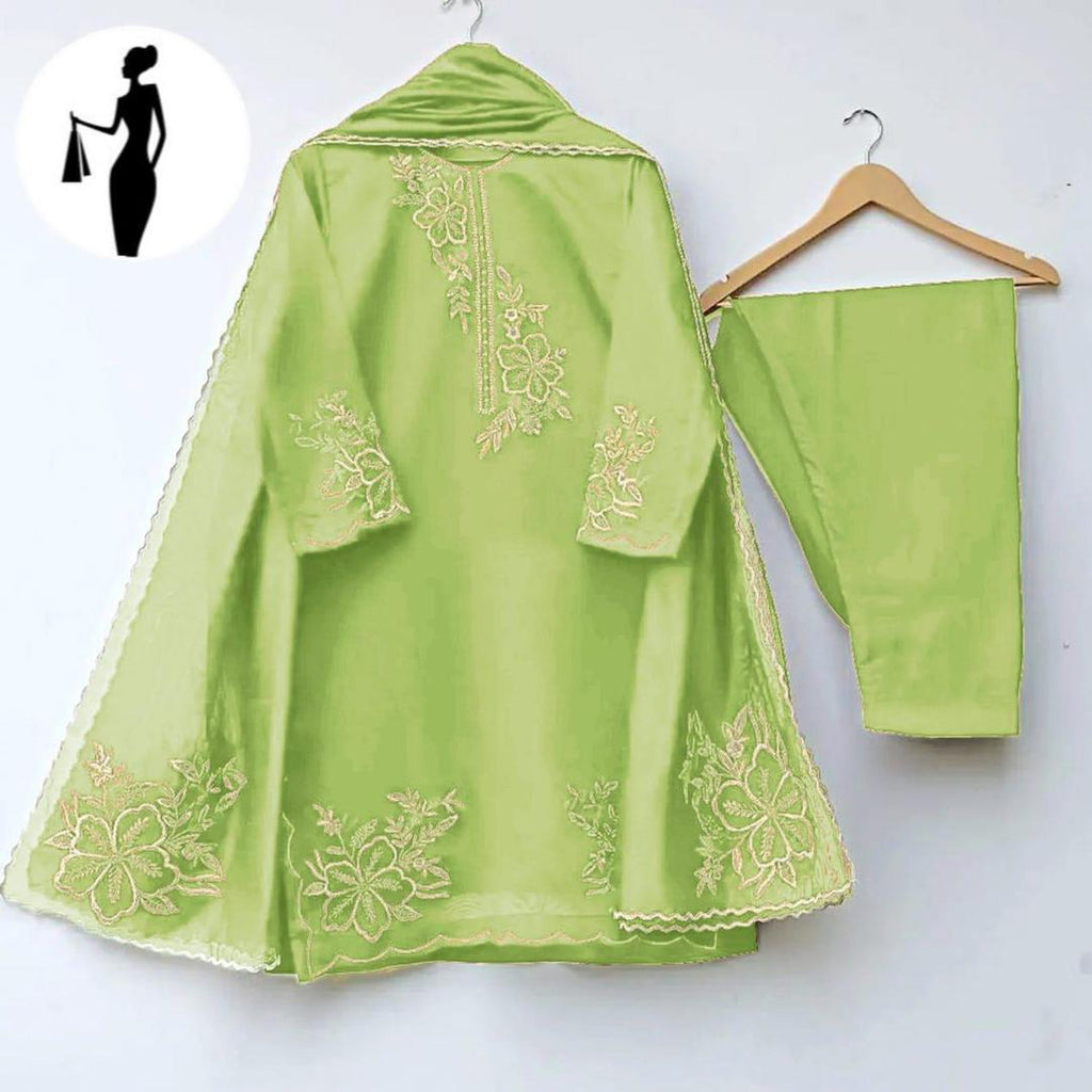 3 Pcs Women's Stitched Embroidered Suit