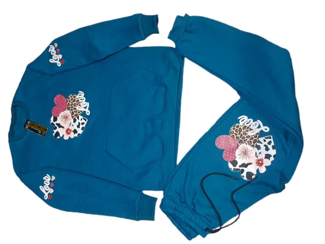Stylish Girl's Printed Cotton Fleece Tracksuit - 2 Pcs