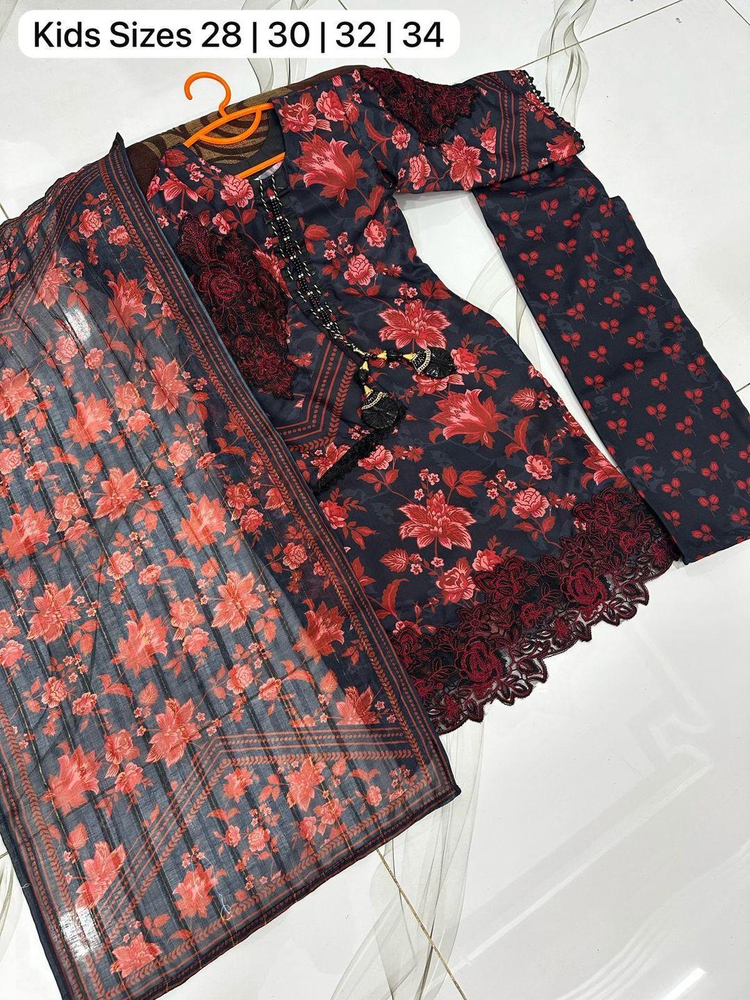 Stylish Printed Stitched Suit for Girls - 3 Pcs Set in Cotton Lawn