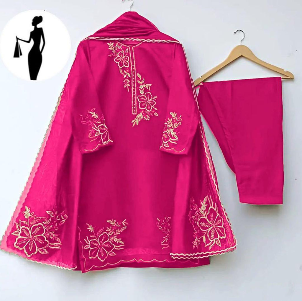 3 Pcs Women's Stitched Embroidered Suit
