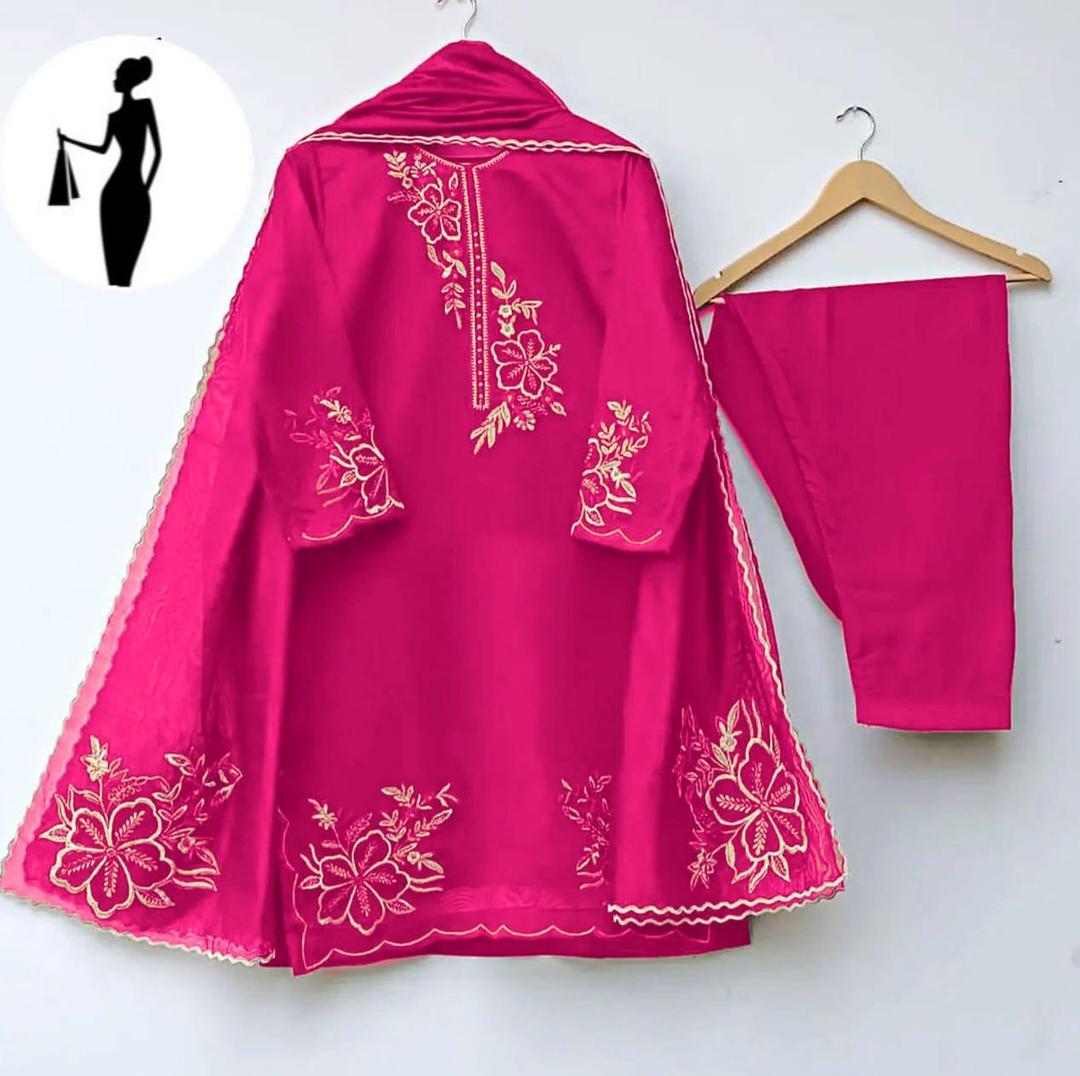 3 Pcs Women's Stitched Embroidered Suit