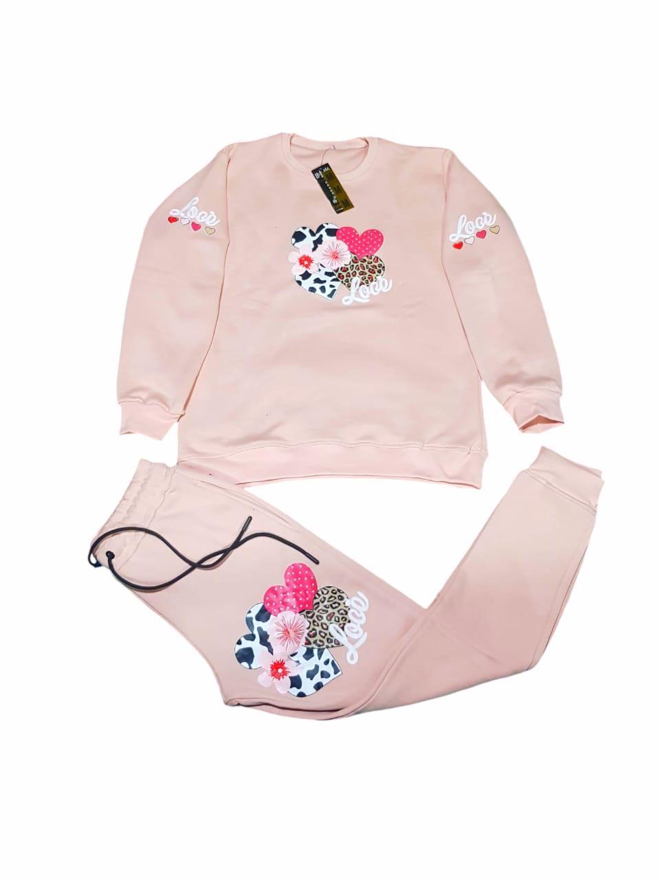 Stylish Girl's Printed Cotton Fleece Tracksuit - 2 Pcs
