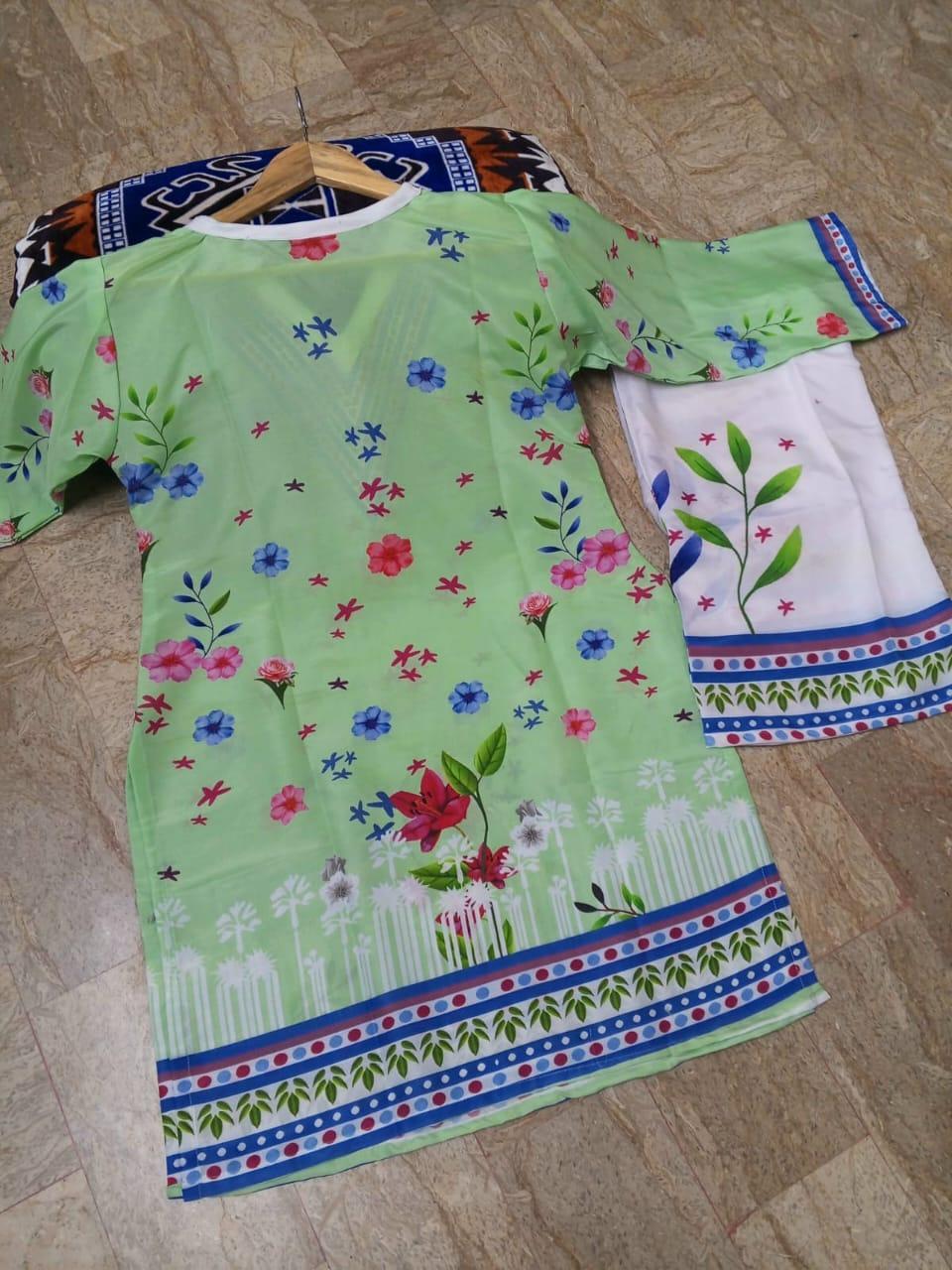 2 Pcs Women's Stitched Swiss Lawn Printed Shirt And Trouser