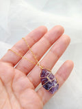 Funky Gold Plated Purple Gemstone Pendant Necklace - Unique Adjustable Design