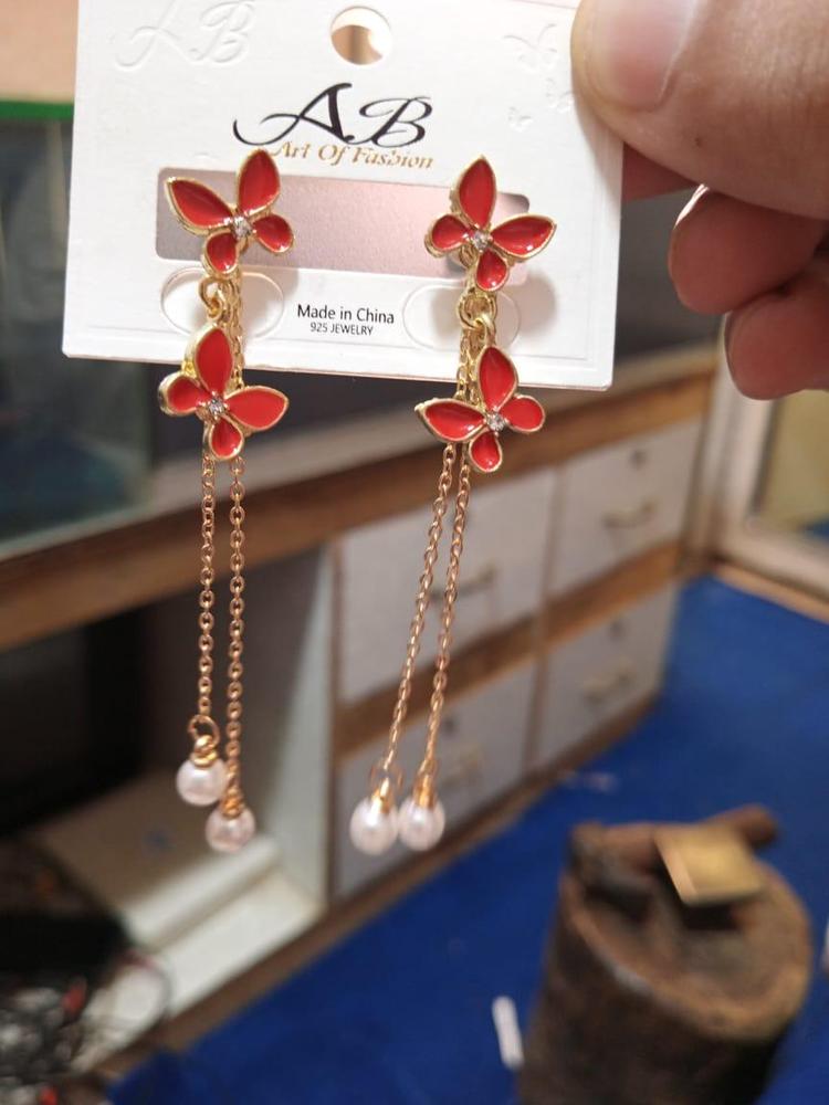 Butterfly Hanging Gold Plated Artificial Stones Earrings