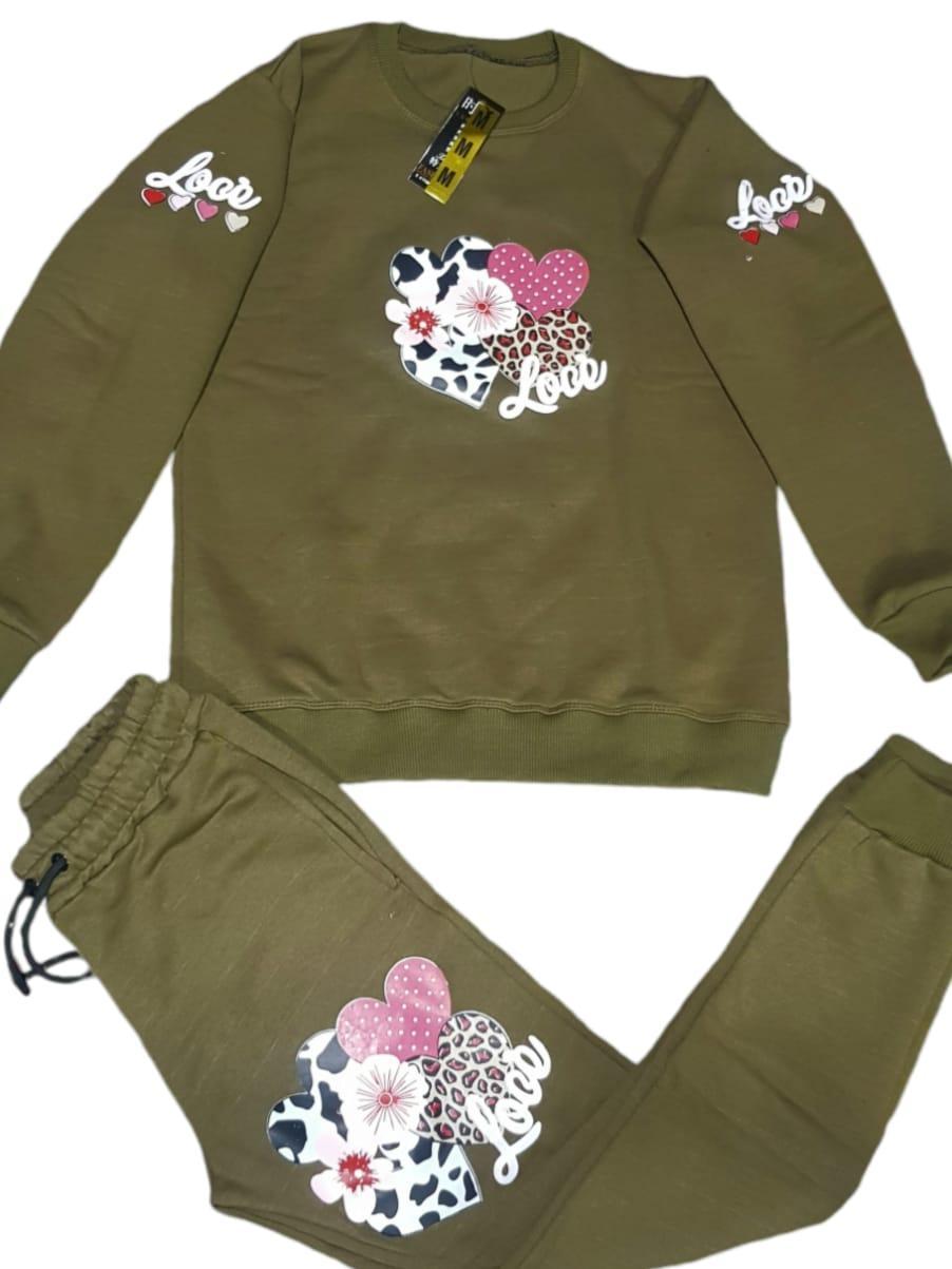 Stylish Girl's Printed Cotton Fleece Tracksuit - 2 Pcs