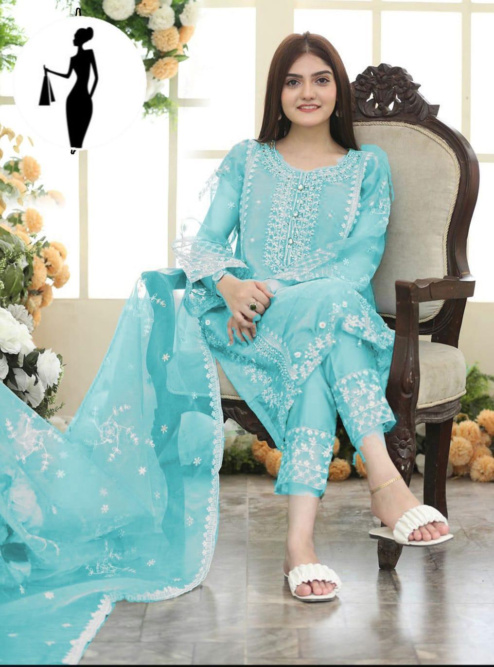 Elegant Women's Stitched Embroidered Suit Set - 3 Pcs