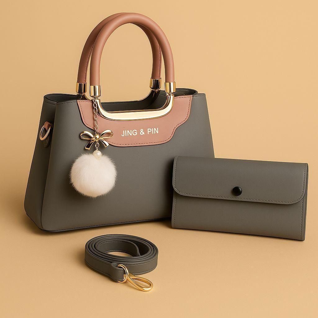Women's PU Leather Plain Hand Bag Set