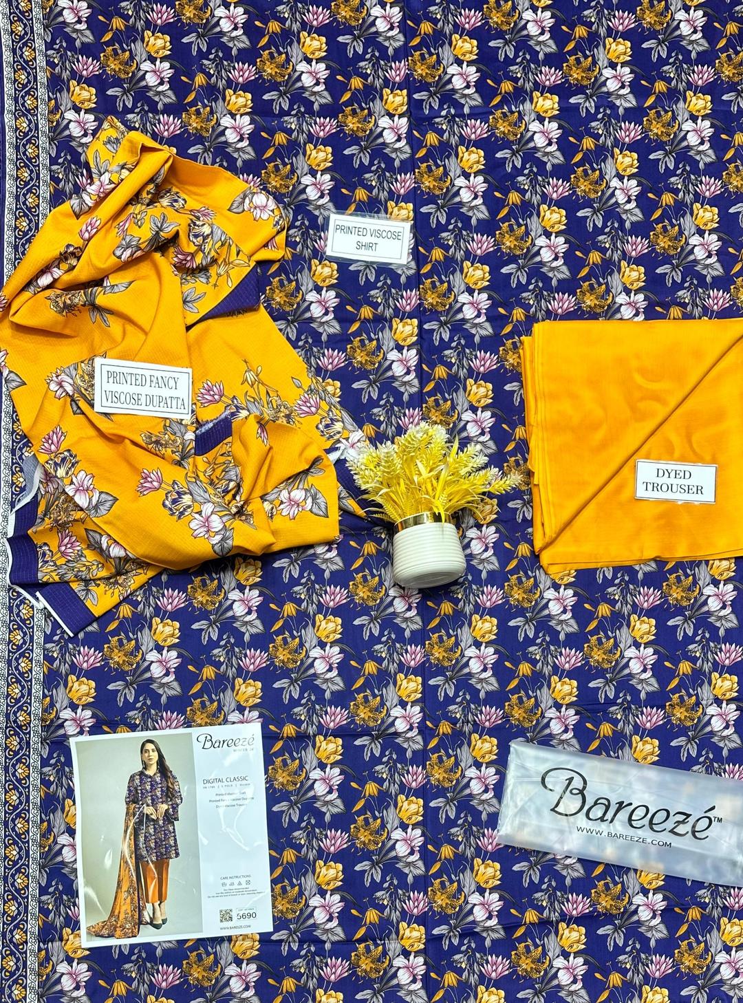 Stunning Viscose Printed Suit - 3 Pcs in Blue