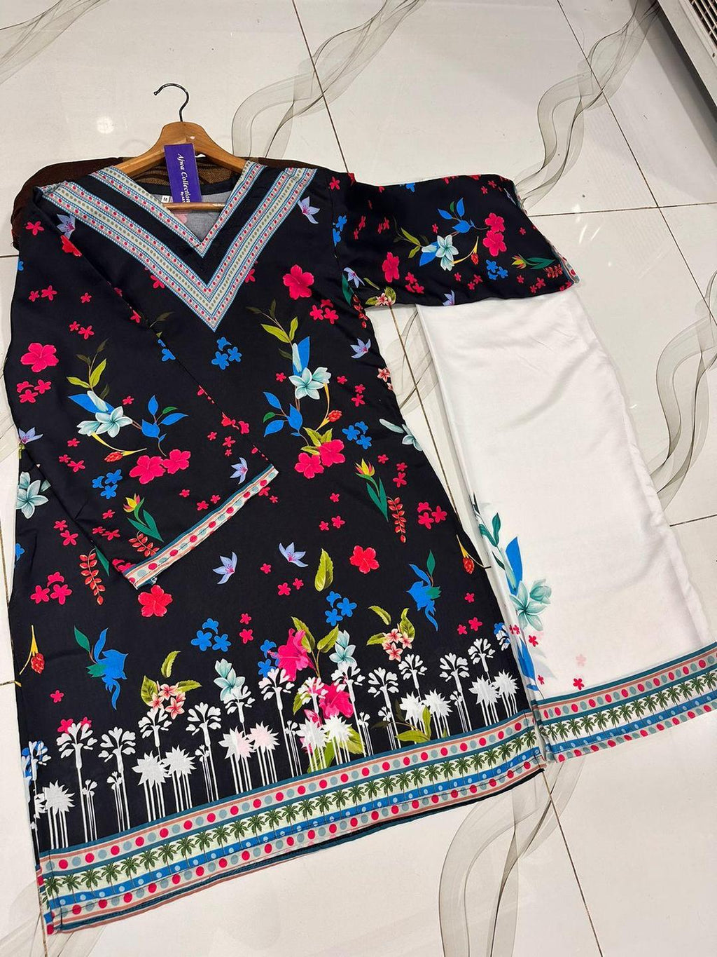 2 Pcs Women's Stitched Swiss Lawn Printed Shirt And Trouser