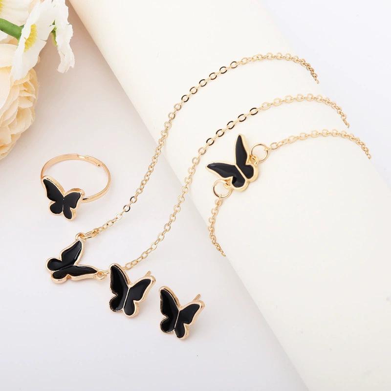 European and American New Explosions Fashion Simple Exquisite Joker Casual Triche Alumni Butterfly High-grade Four-piece Jewelry