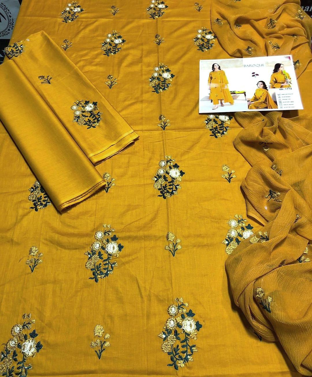 3 Pcs Women's Unstitched Embroidered Suit