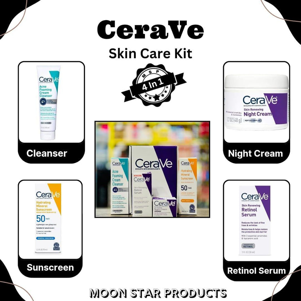 Ultimate 4 in 1 Skincare Bundle: Cleanser, Sunscreen, Night Cream & Retinol Serum
