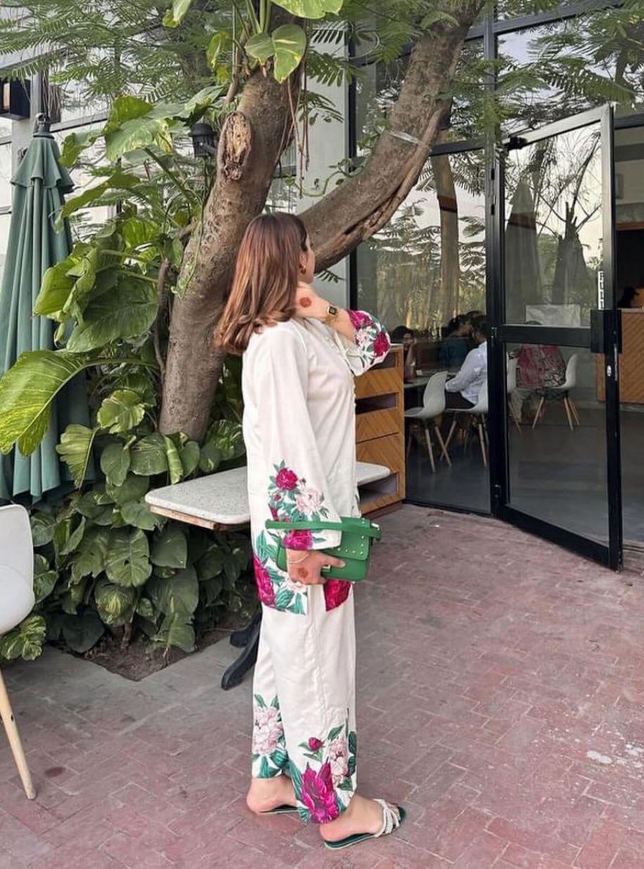 2 Pcs Women's Stitched Printed Silk Shirt And Trouser