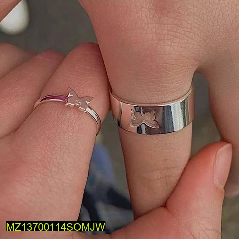 2 Pcs Trendy Couple Butterfly Rings