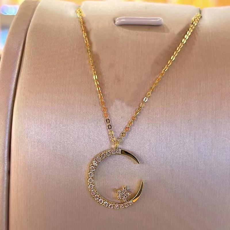 Elegant Moon Star Gold Plated Necklace For Girls/ Women
