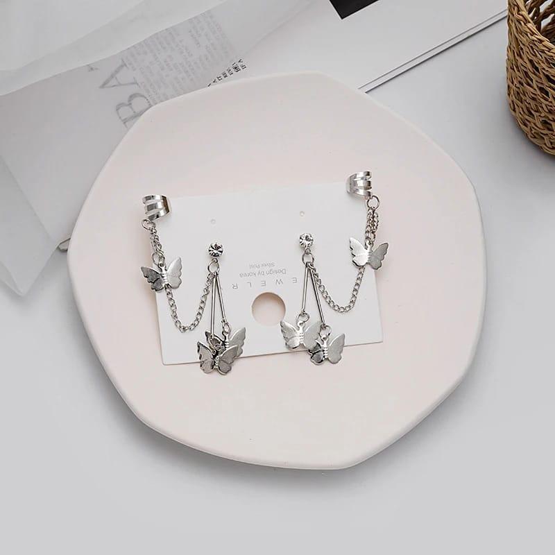 Pair Of Silver-Plated Butterfly Design Ear Clip Earrings